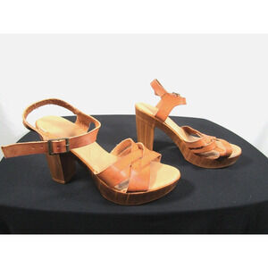 Altar'd State Brown Faux Leather Ankle Strap Block Heel Sandals Women Sz 7.5